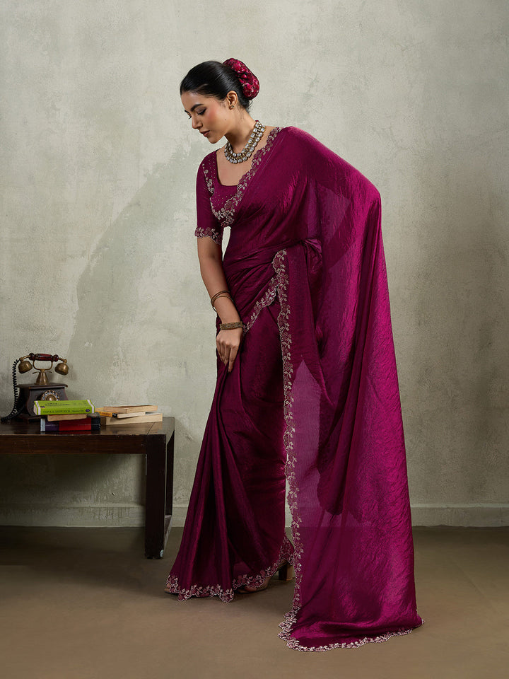 Embroidered Satin Saree