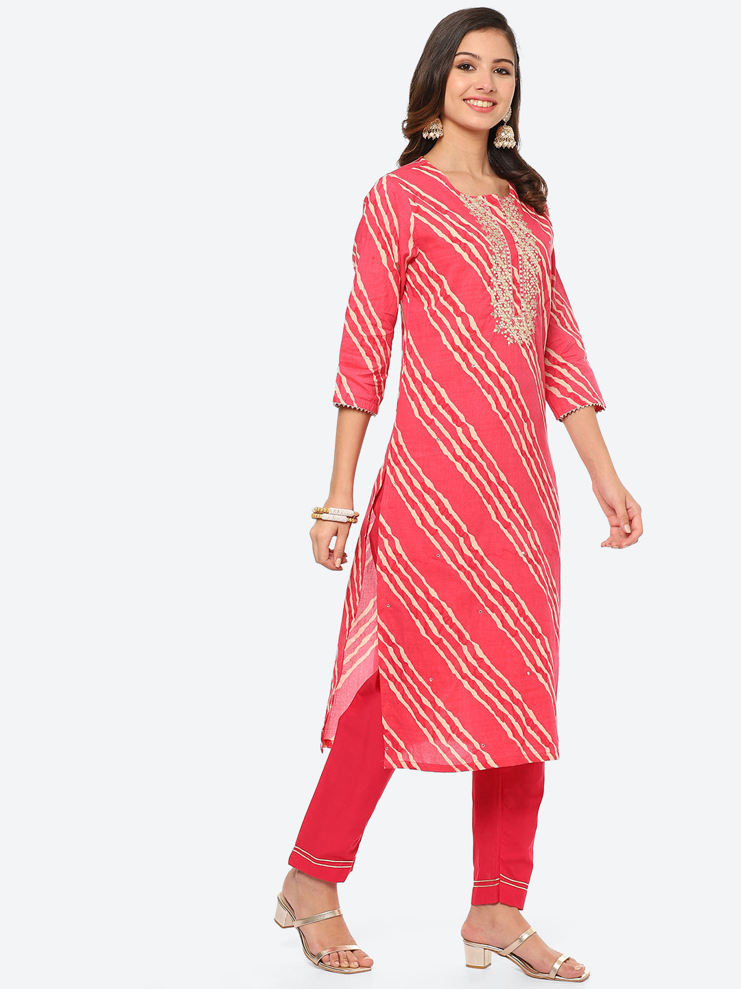 Neck Embroidered Patti Cotton Kurta With Pant
