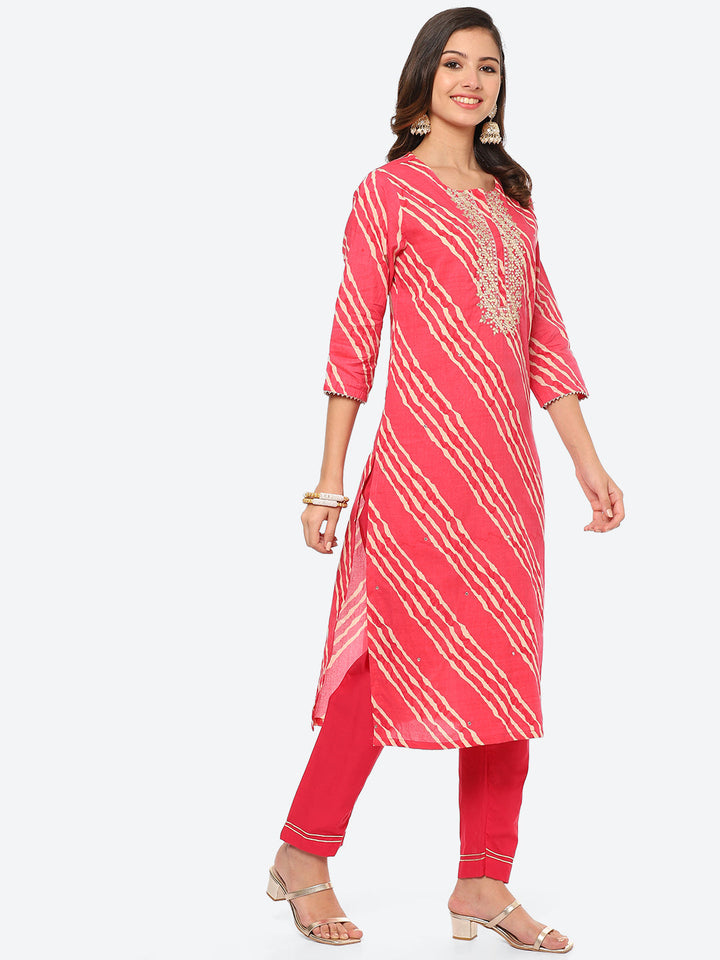 Neck Embroidered Patti Cotton Kurta With Pant