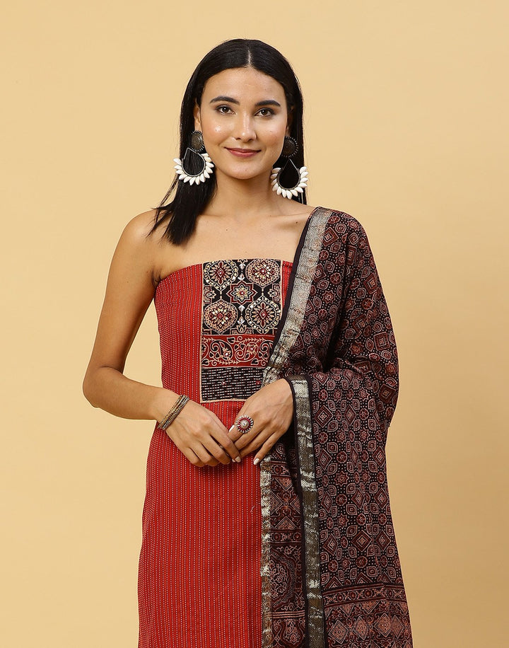 Printed Cotton Suit Piece With Chanderi Dupatta