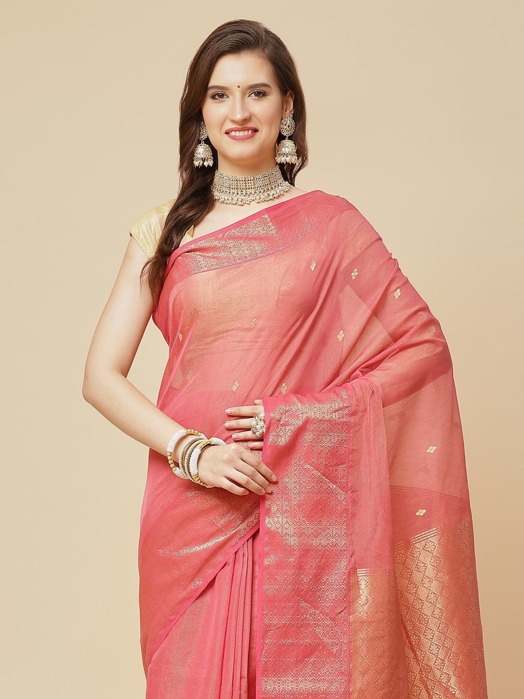 Zari Border Booti Cotton Woven Saree