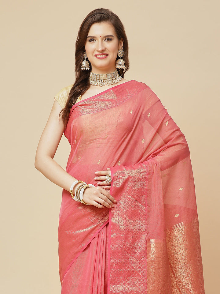 Zari Border Booti Cotton Woven Saree