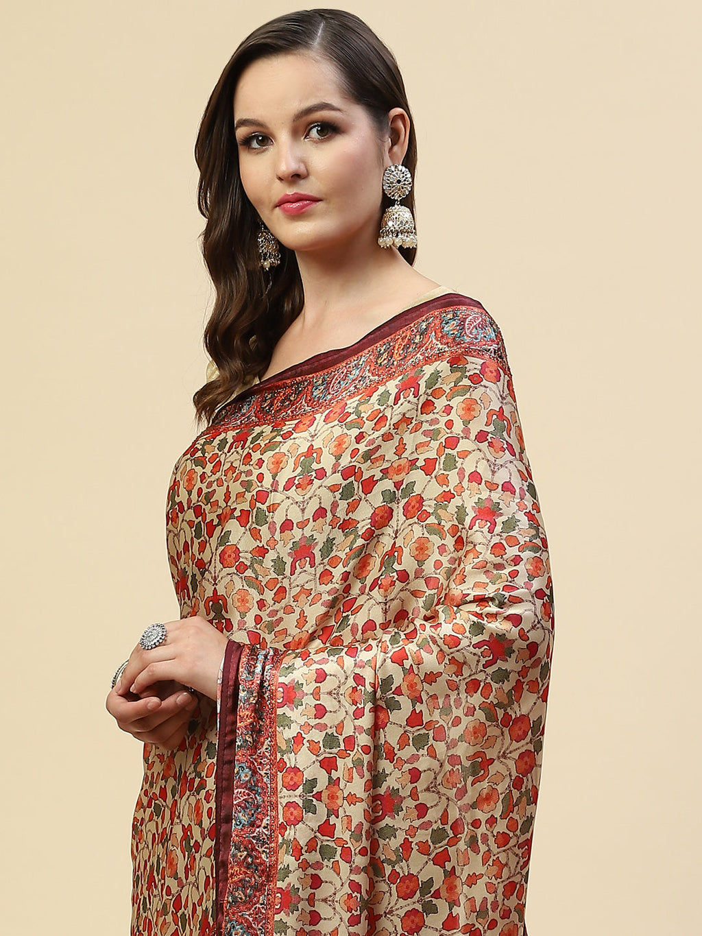 Floral Printed Satin Saree