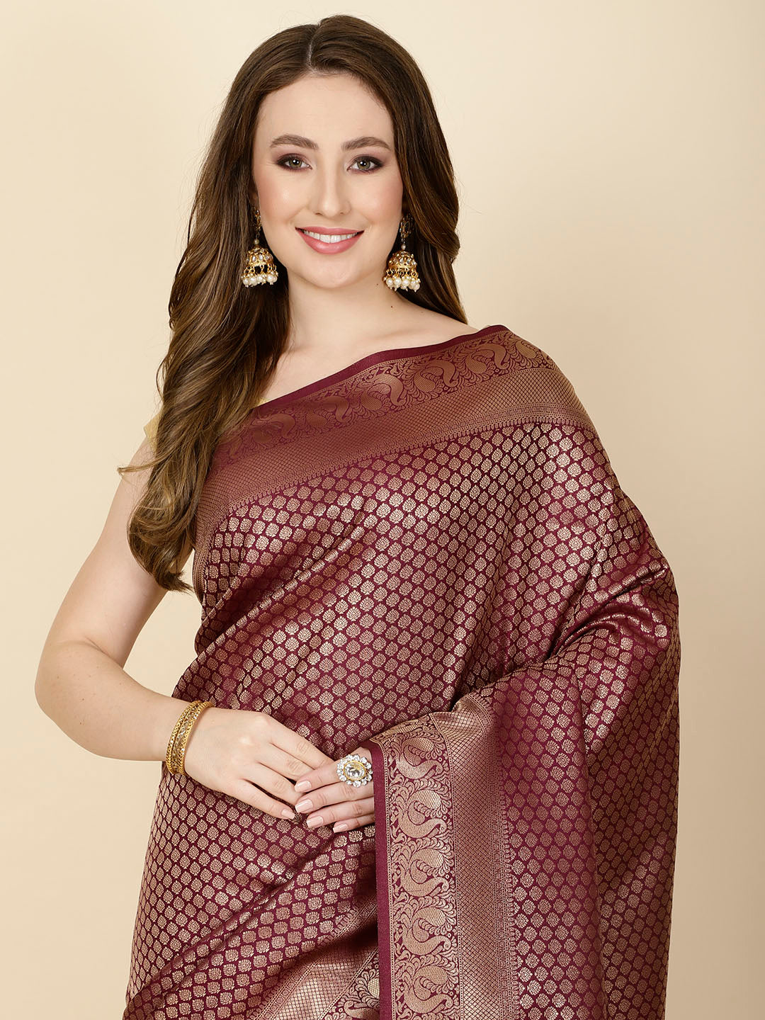 Brocade Zari Jaal Handloom Woven Saree