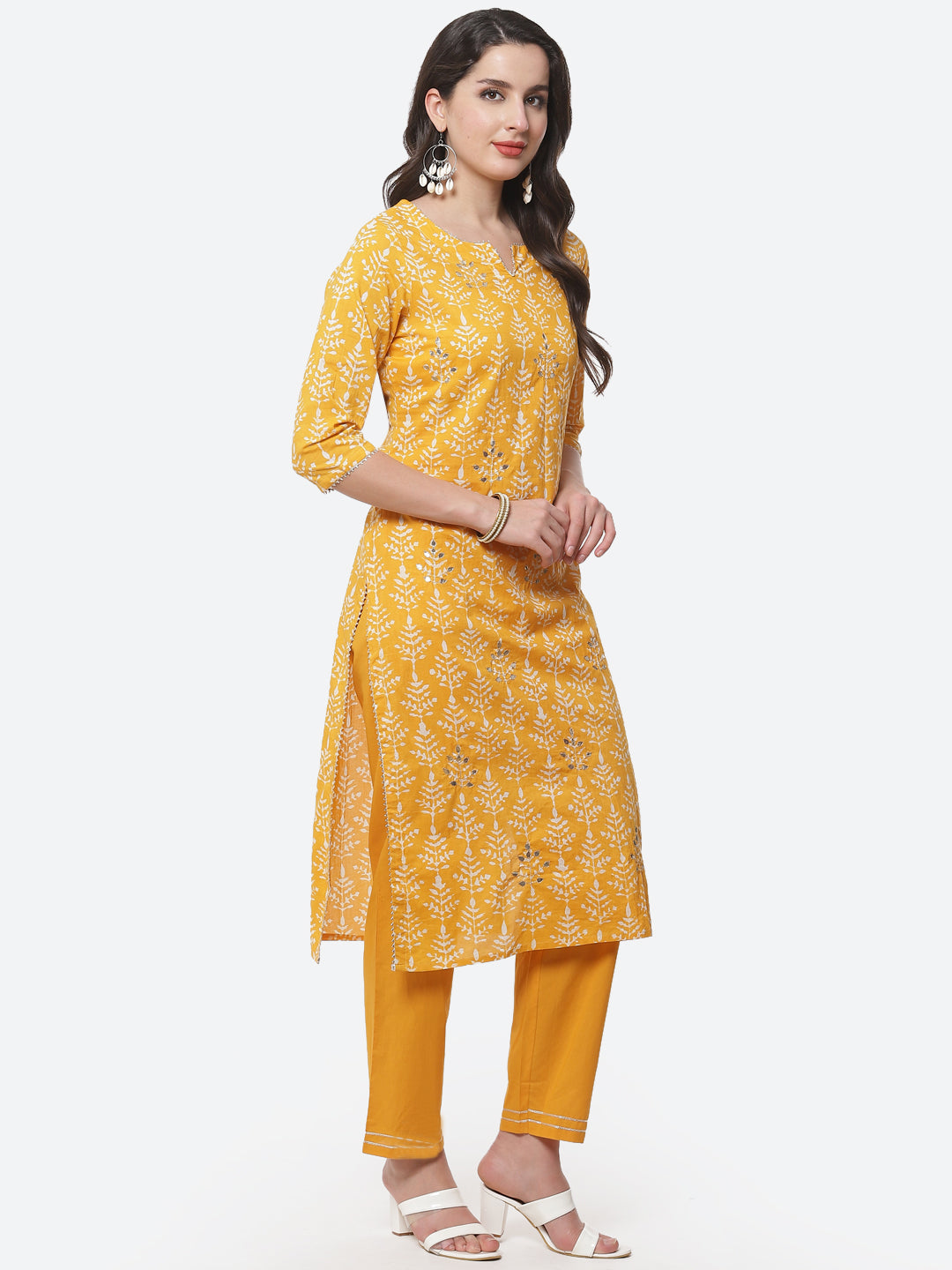 Printed Gota Work Cotton Kurti With Pant