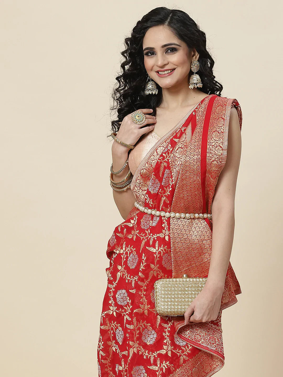 Zari Border Booti Handloom Woven Saree