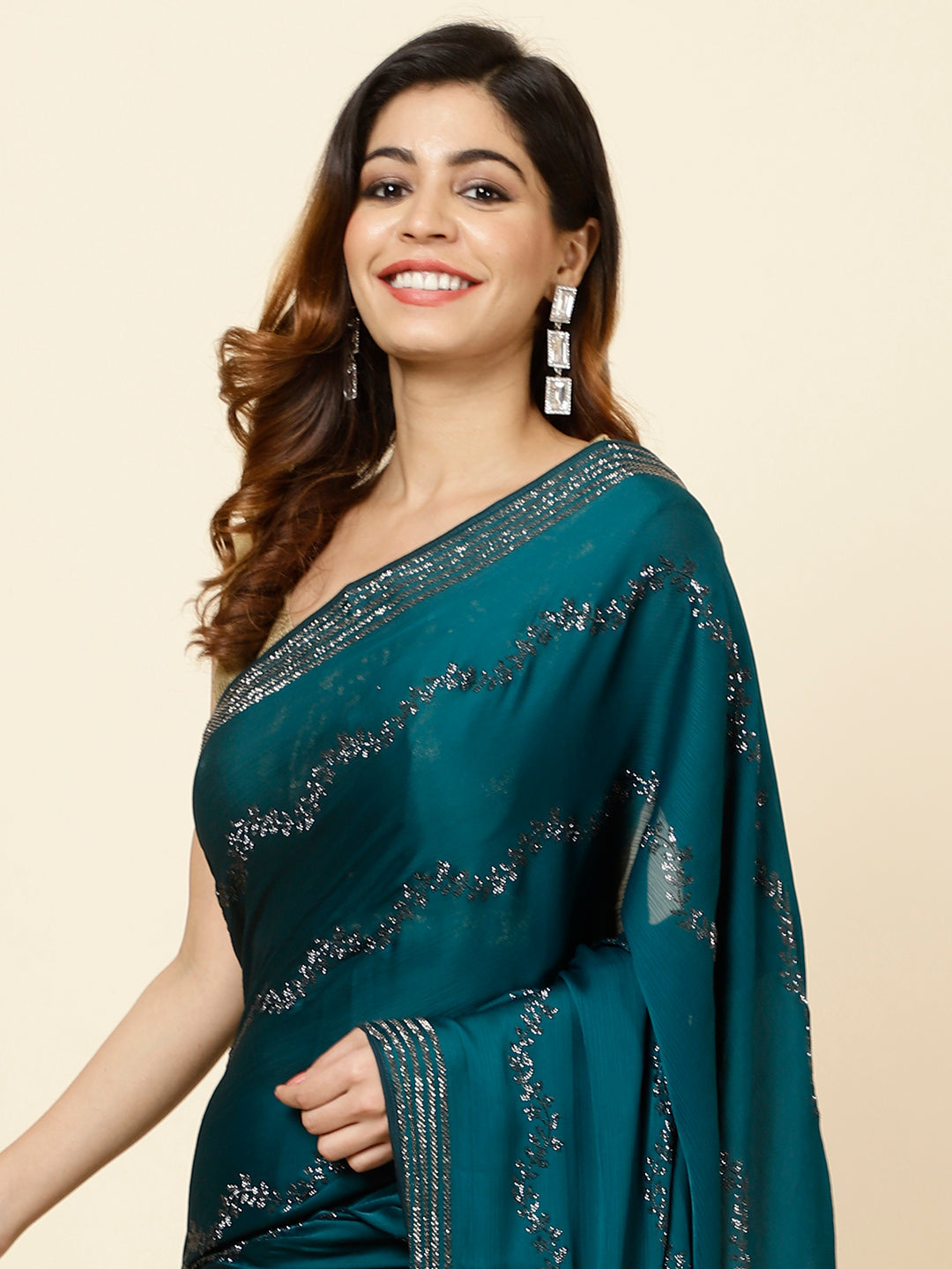 Stone Embroidered Chiffon Saree