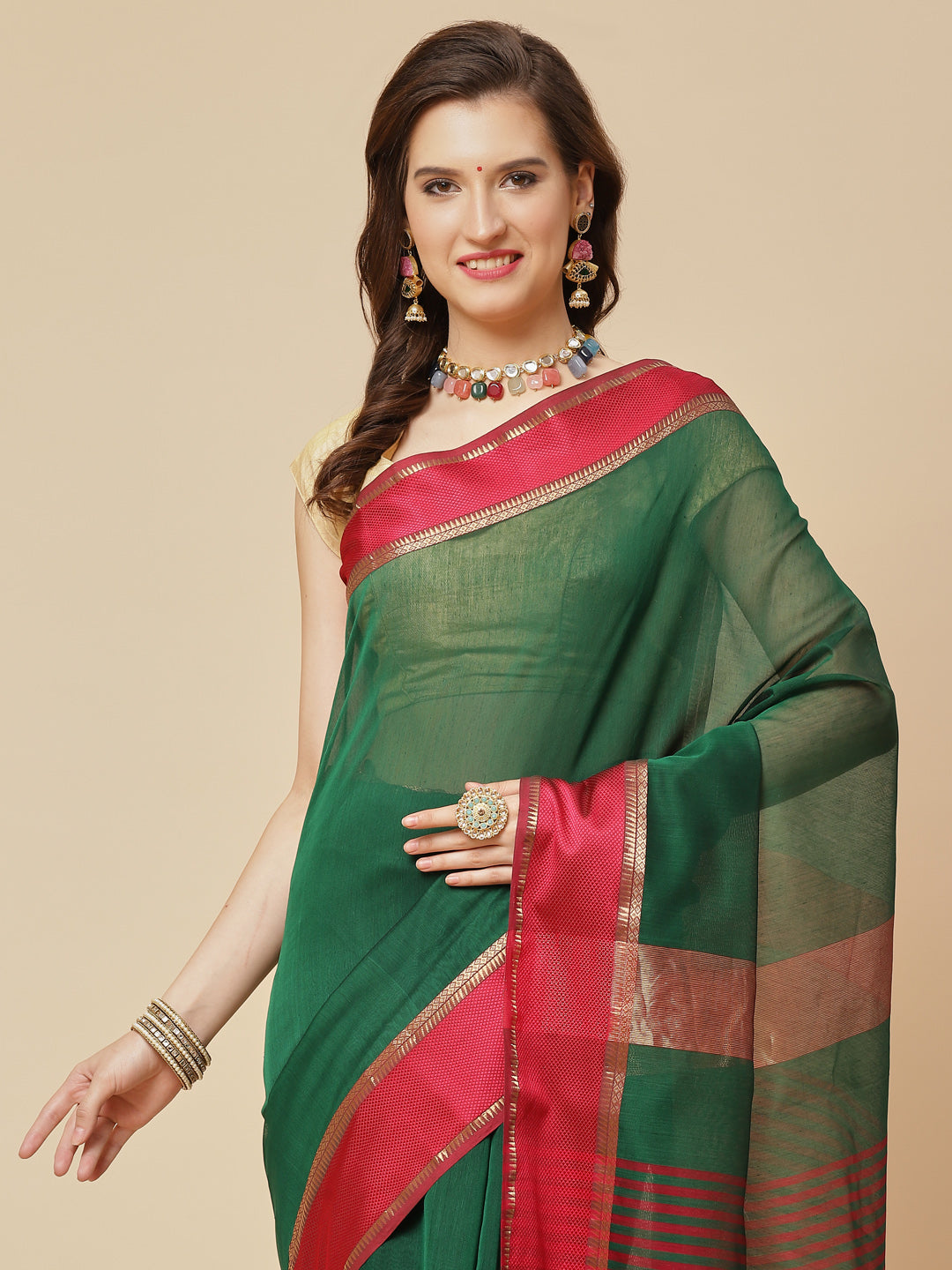 Plain Zari Border Cotton Woven Saree