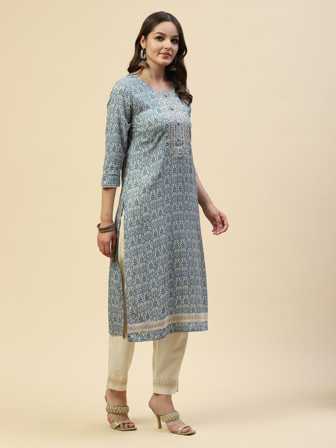 Digital Printed Cotton Kurta With Pants &amp; Cotton Dupatta