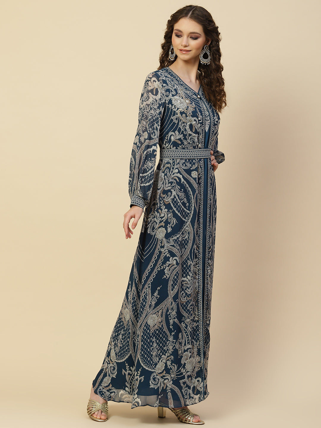 Digital Floral Printed Georgette Gown With Jacket