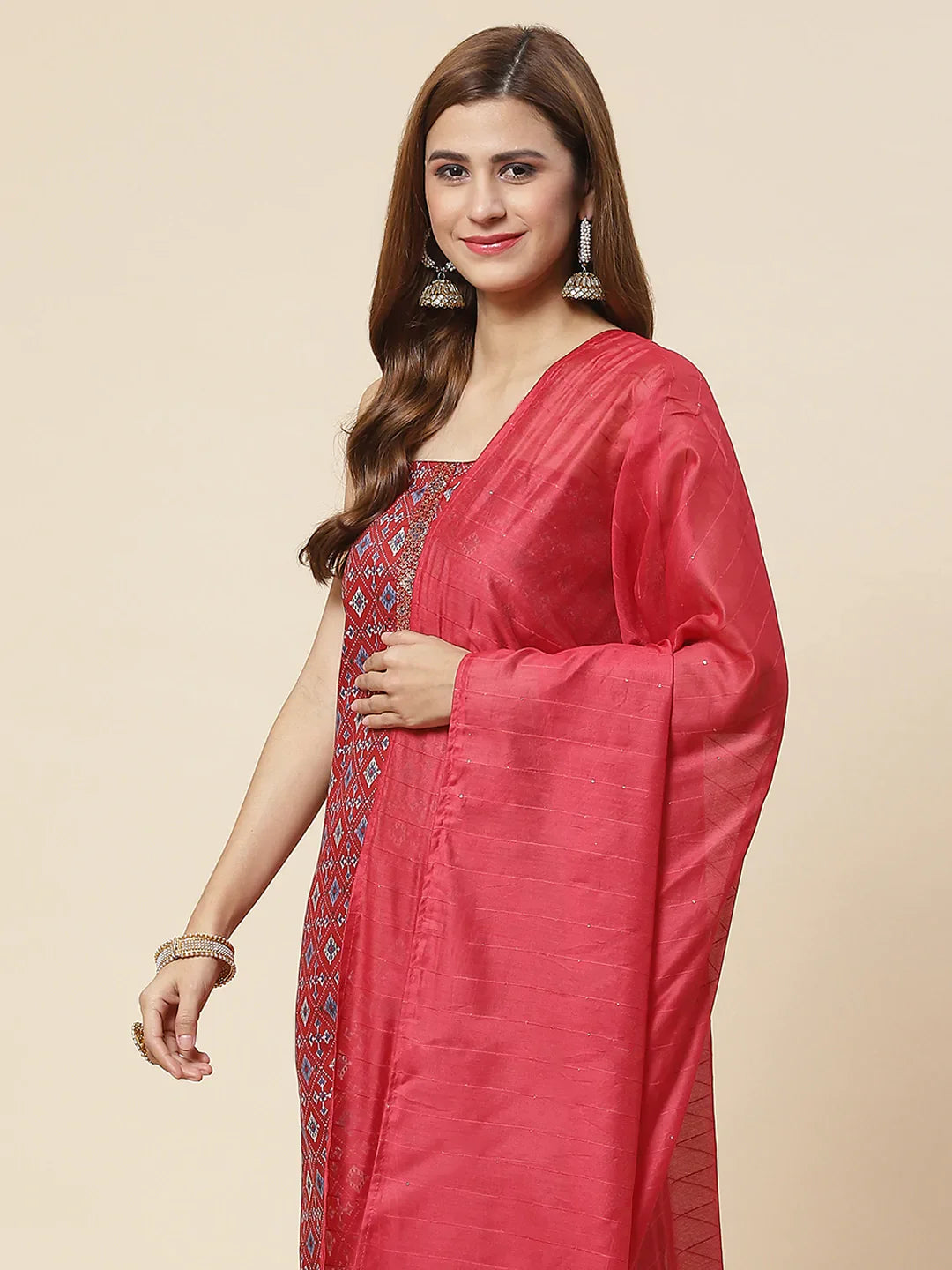 Printed Cotton Unstitched Suit Piece With Dupatta