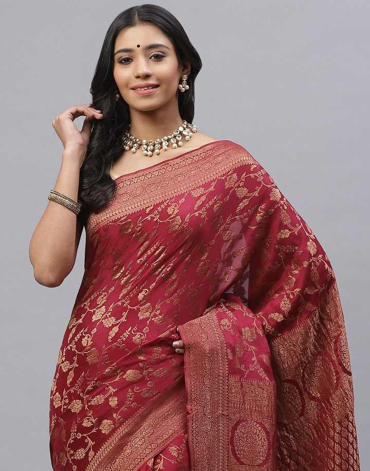 Antiq Zari Jaal Crepe Magenta Saree