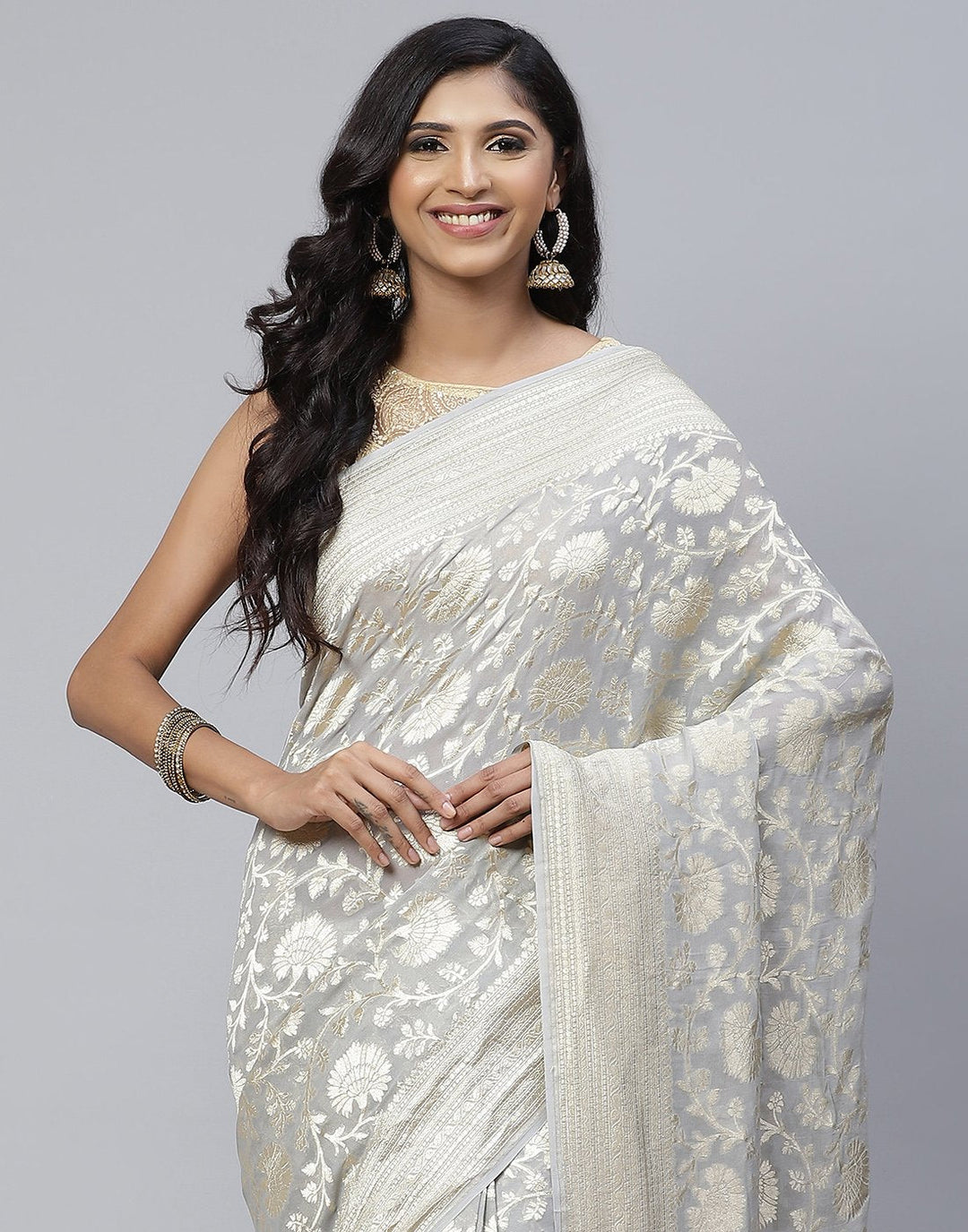 Light Pink Khadi Banarasi Jaal Saree