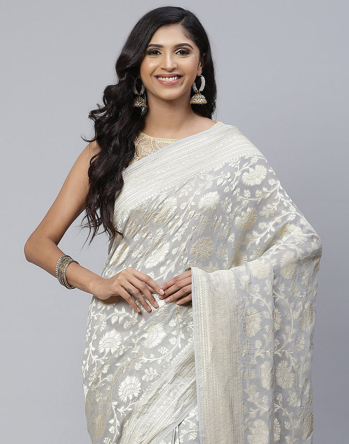 Light Pink Khadi Banarasi Jaal Saree