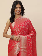 Floral Zari Jaal Chiffon Plain Saree