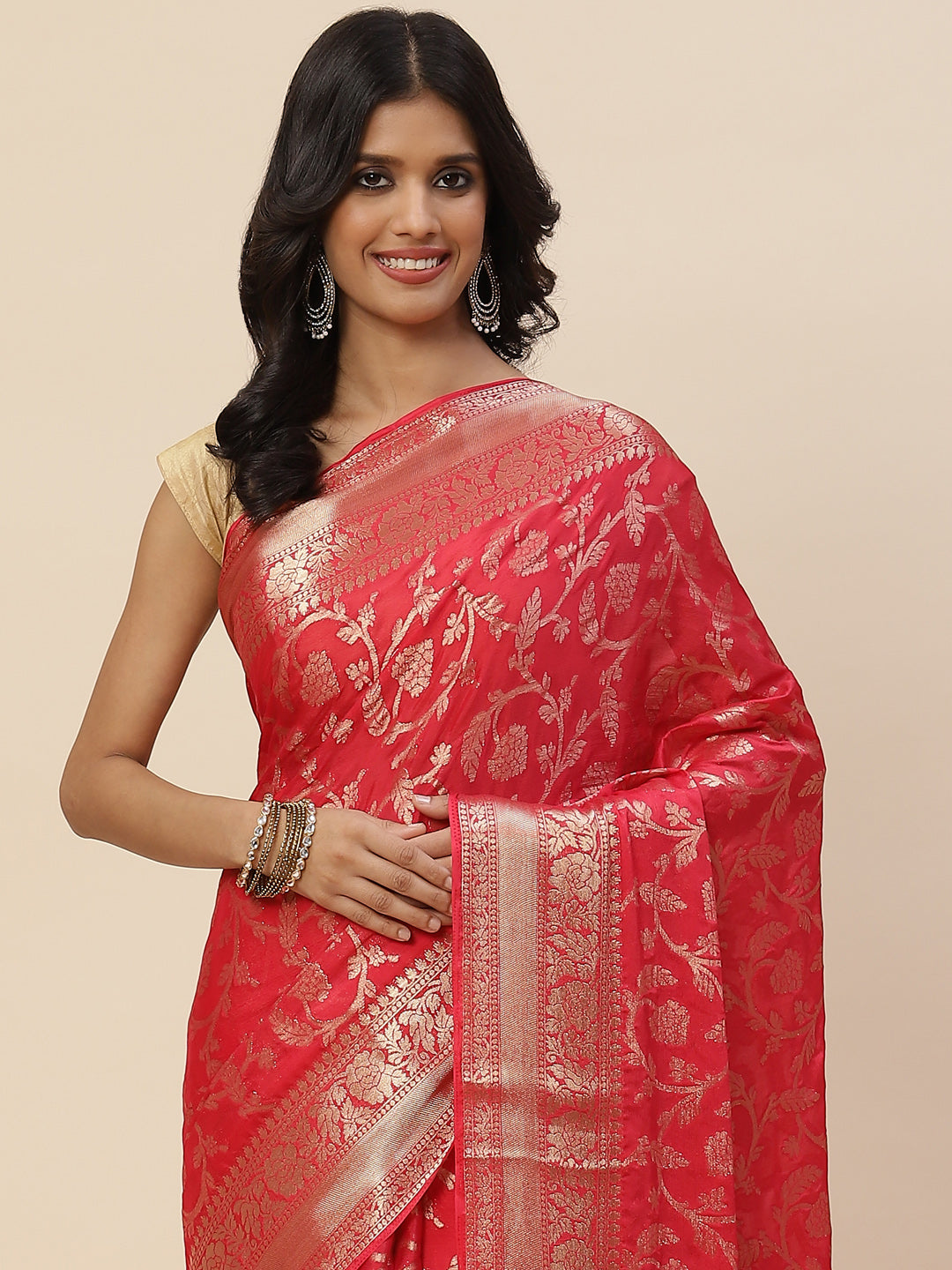 Floral Zari Jaal Chiffon Plain Saree