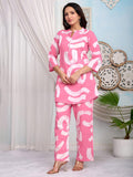 Pink Plain Cotton Blend Round Neck Kurta Set