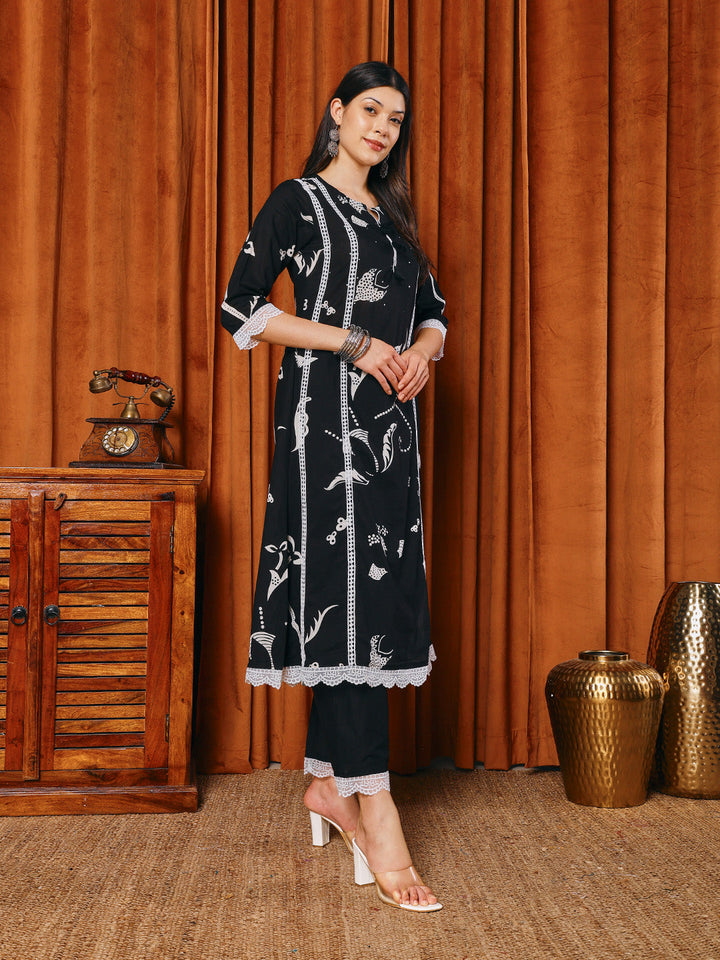 Printed Cotton Blend Kurta With Pants &amp; Dupatta
