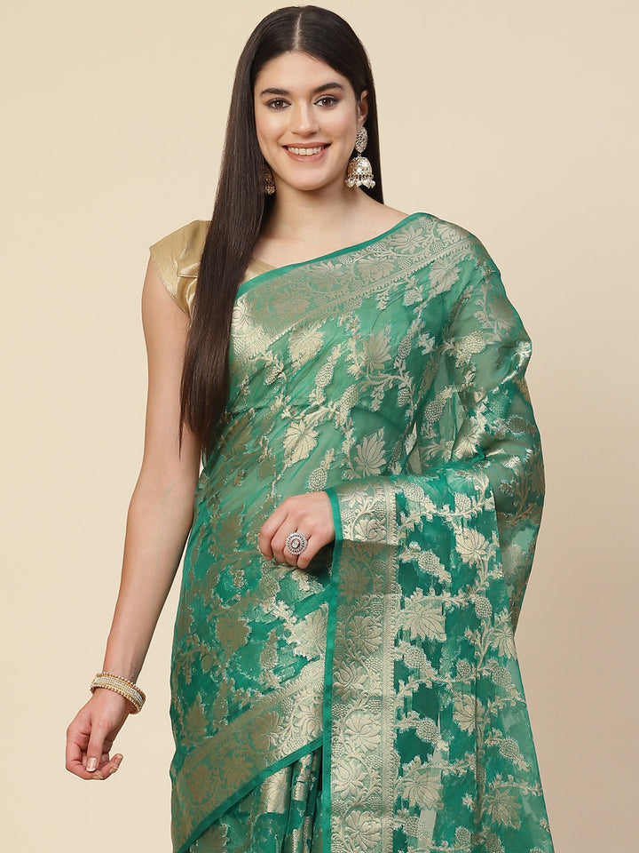 Floral Zari Jaal Organza Woven Saree