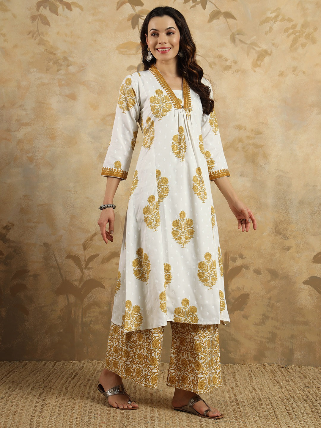 Neck Embroidery Cotton Blend Kurta With Pants &amp; Dupatta