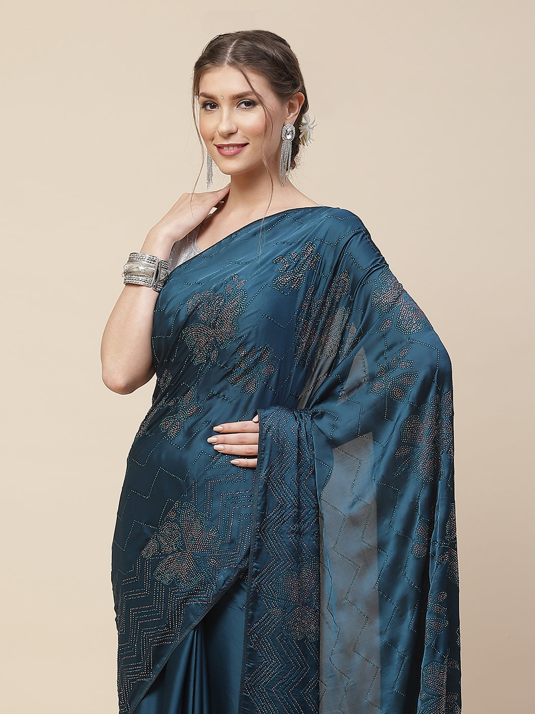 Stone Embroidered Satin Saree