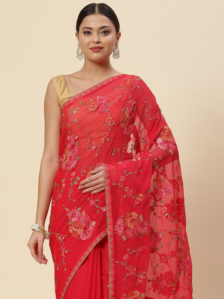 Resham Embroidered Chiffon Saree
