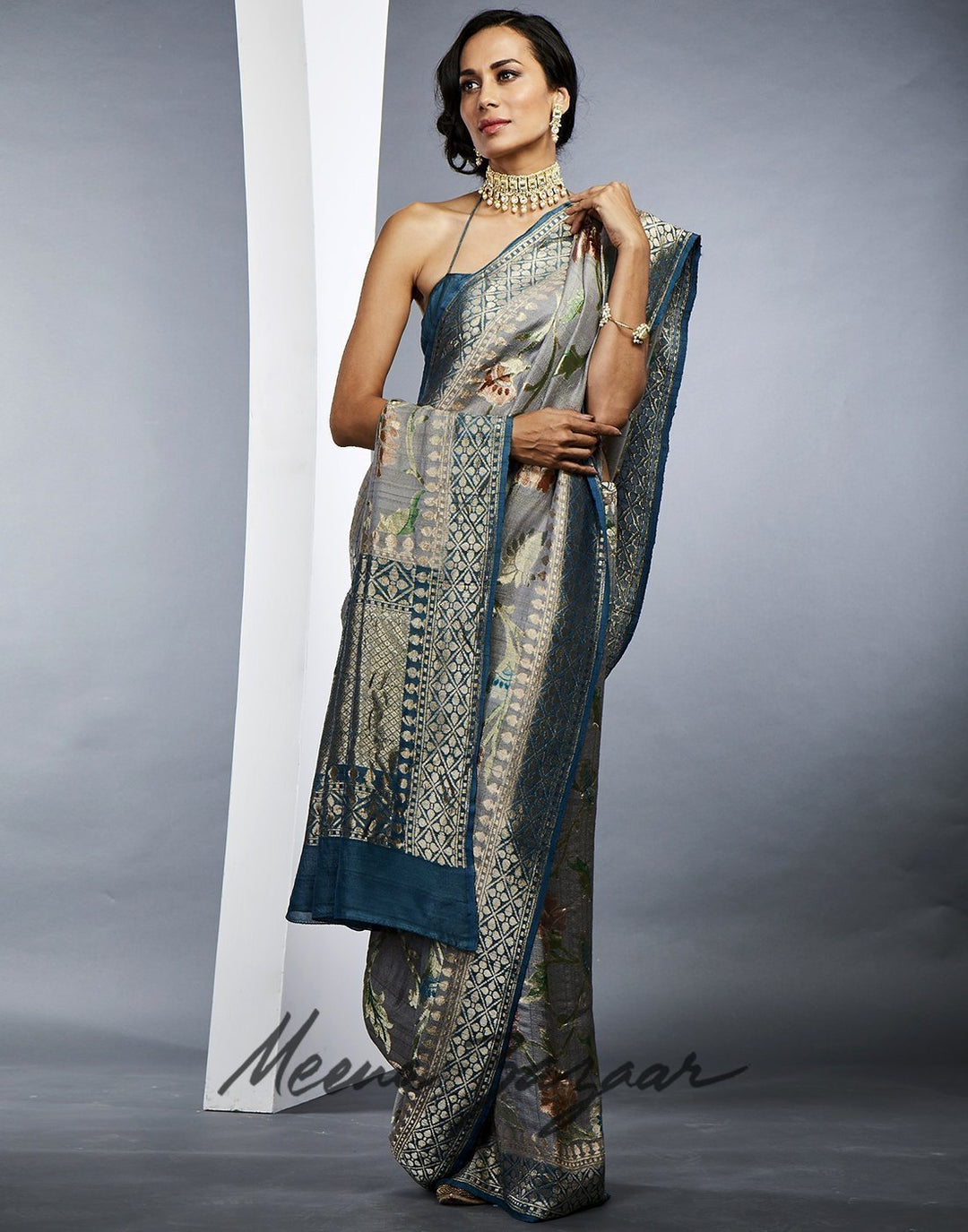 Grey Banarasi Woven Saree