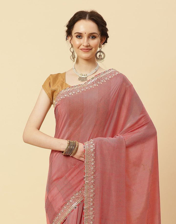 Printed Satin Gota Work Saree