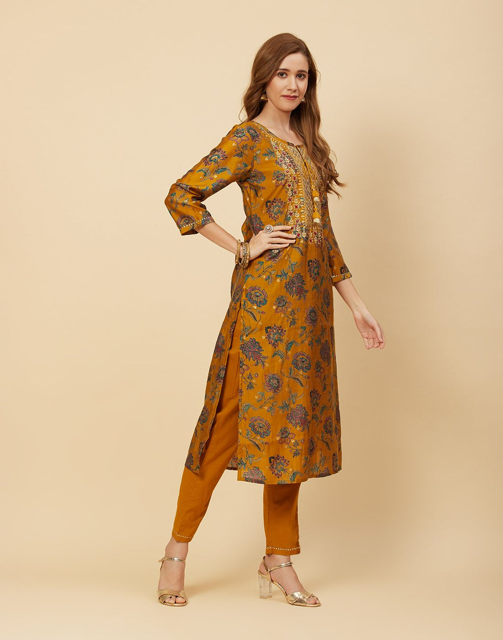 Printed Chanderi Kurti With Pant