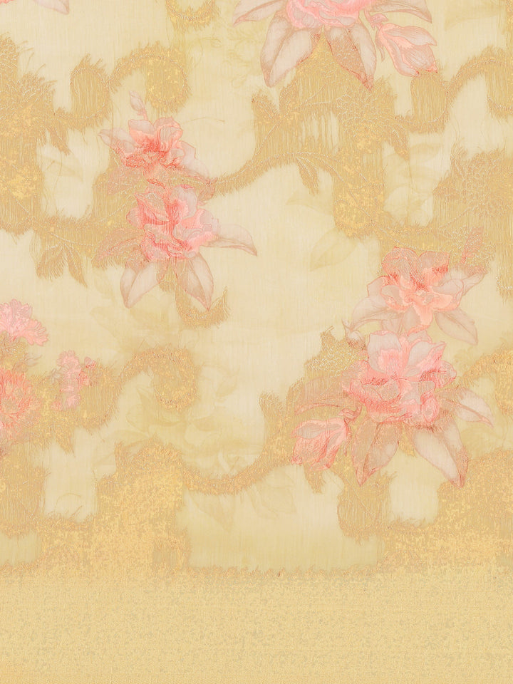 Digital Floral Printed Banarasi Pallu Cotton Chanderi Saree