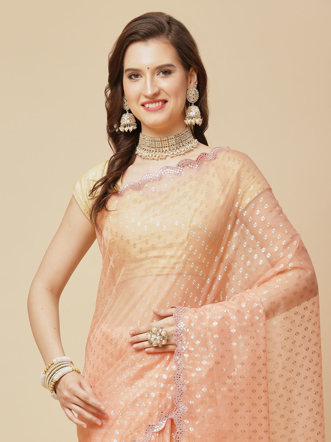 Mirror Gota Border Embroidered Organza Saree