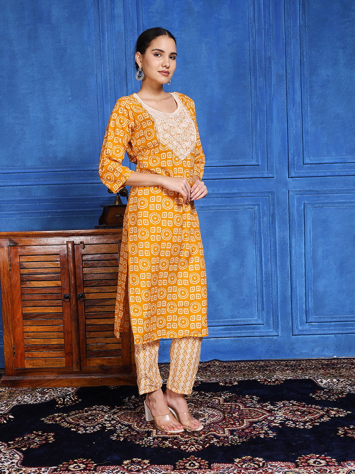 Printed Cotton Blend Kurta With Pants &amp; Dupatta