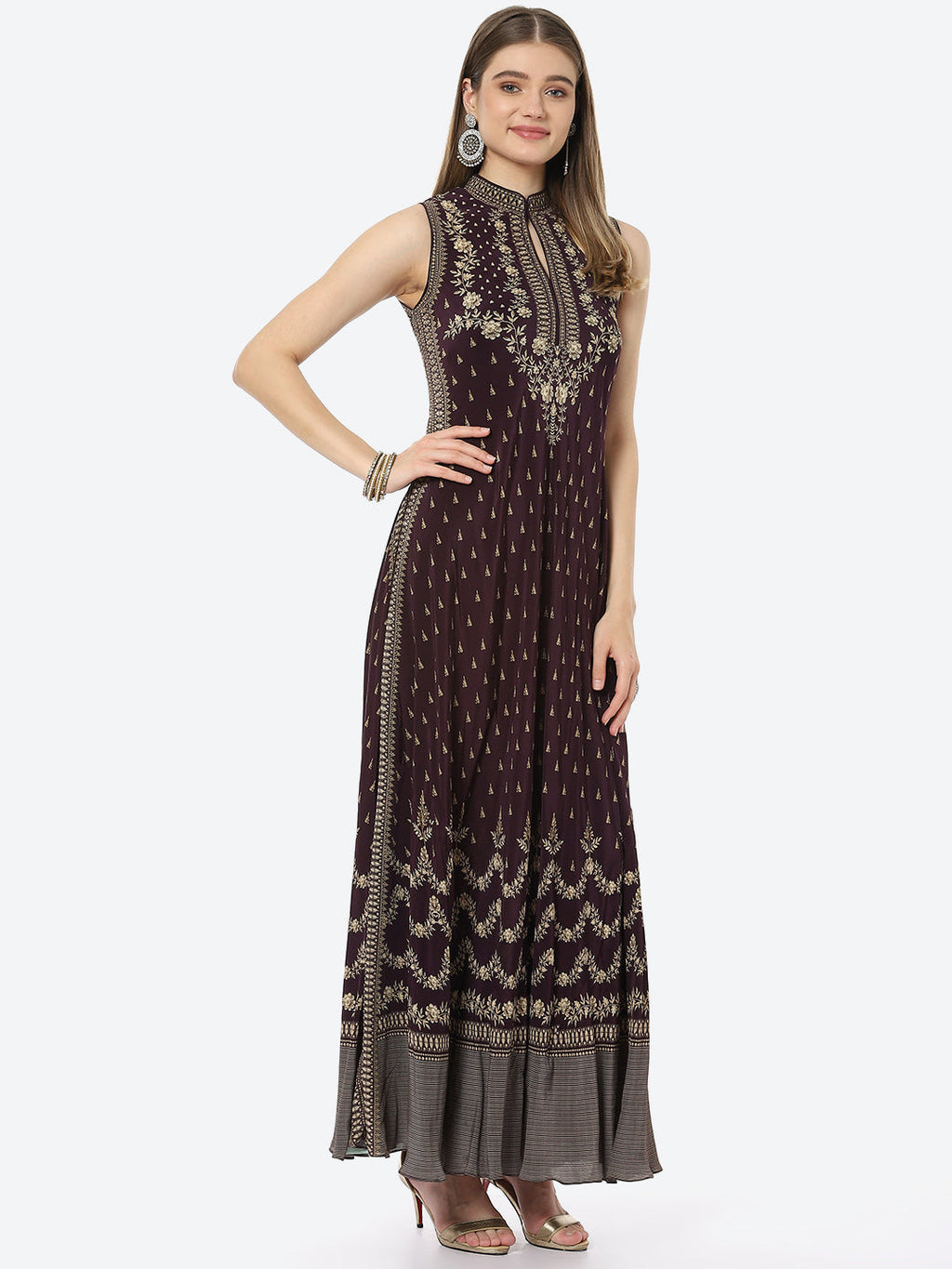 Digital Printed Crepe A-Line Gown Dress