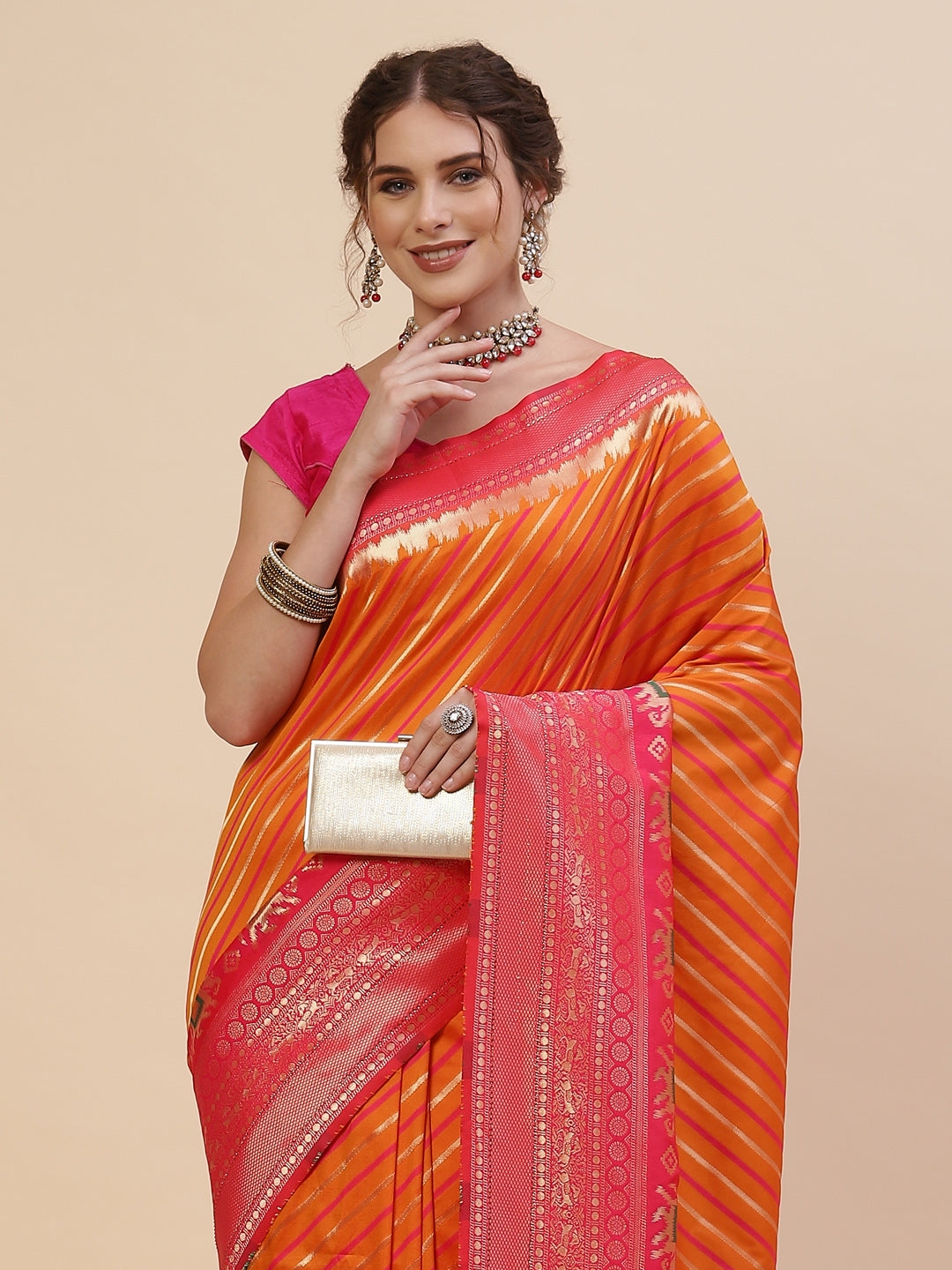 Stripes Jaal Banarasi Woven Saree