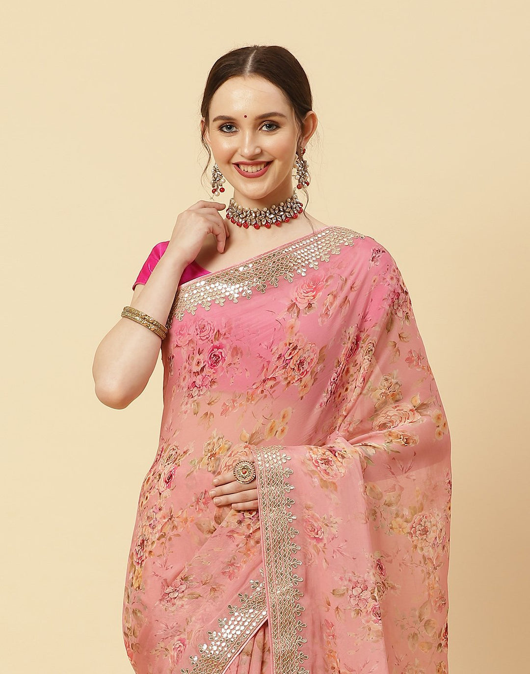 Digital Printed Organza Kora Gota Patti Saree