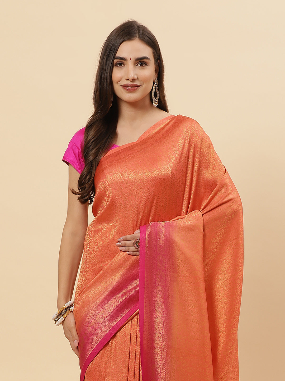 Brocade Zari Jaal Art Handloom Saree  with Contrast Blouse