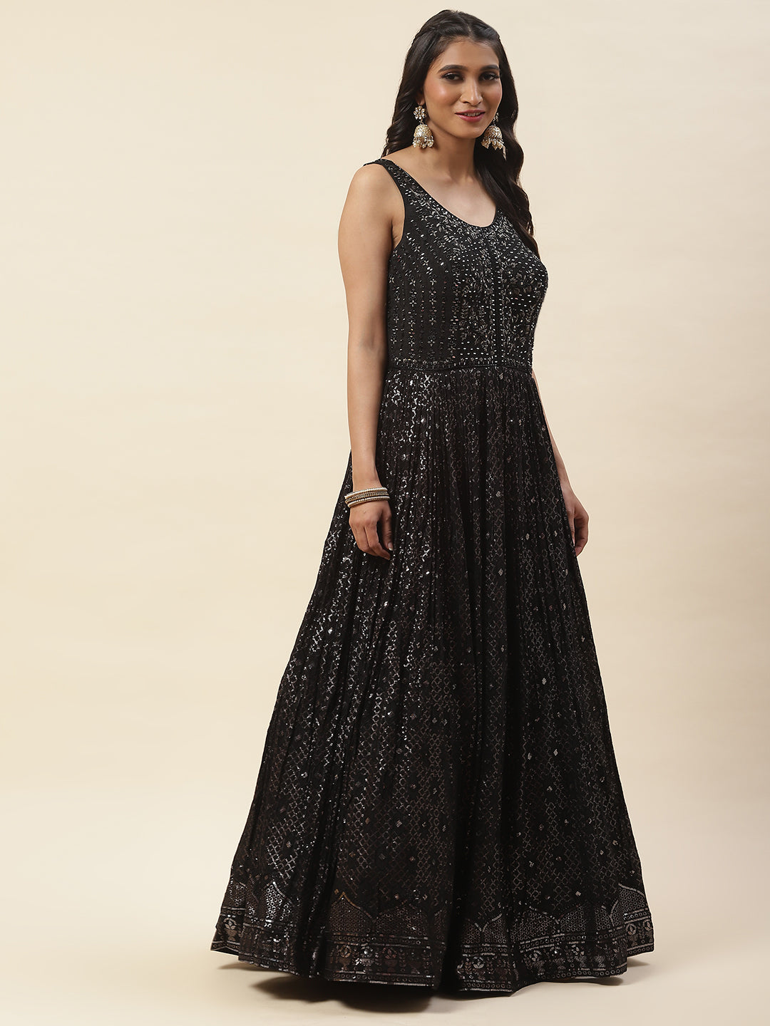 Sequence Embroidered Georgette Anarkali Kurta With Pants &amp; Dupatta