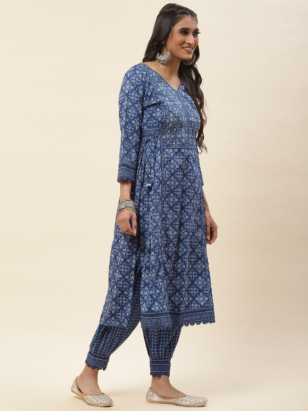 Printed Cotton Kurta With Pants &amp; Dupatta