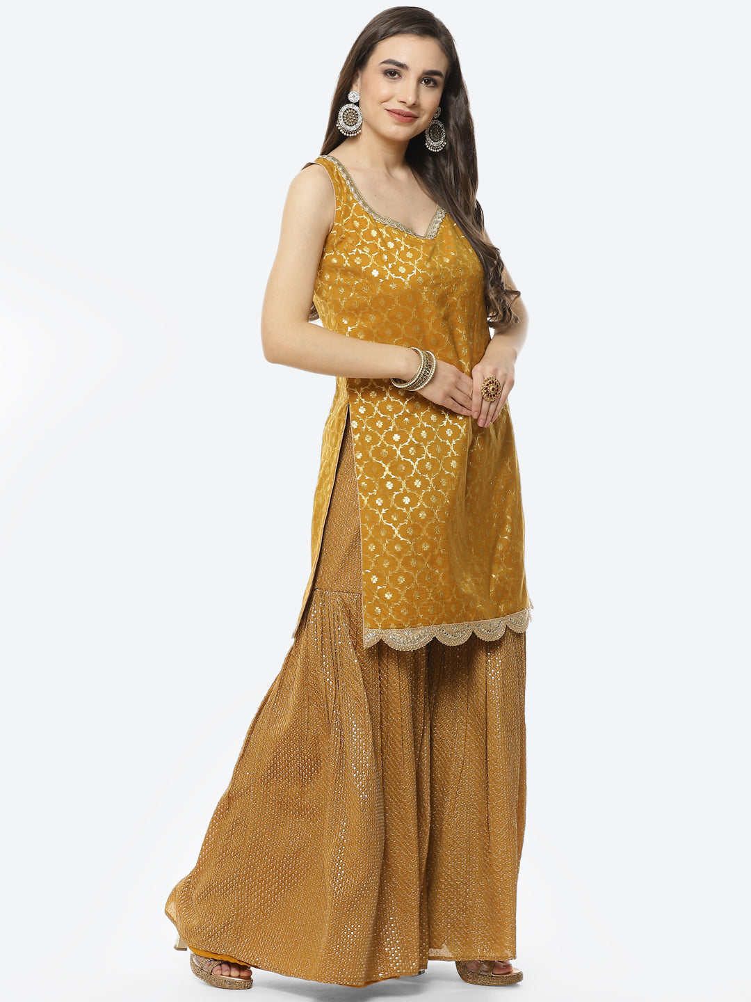 Zari Jaal Chanderi Stitched Salwar Kameez With Net Dupatta