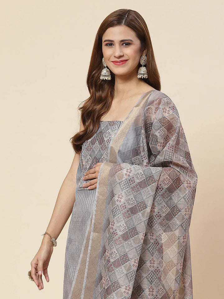 Neck Embroidered Chanderi Unstitched Suit Piece With Dupatta