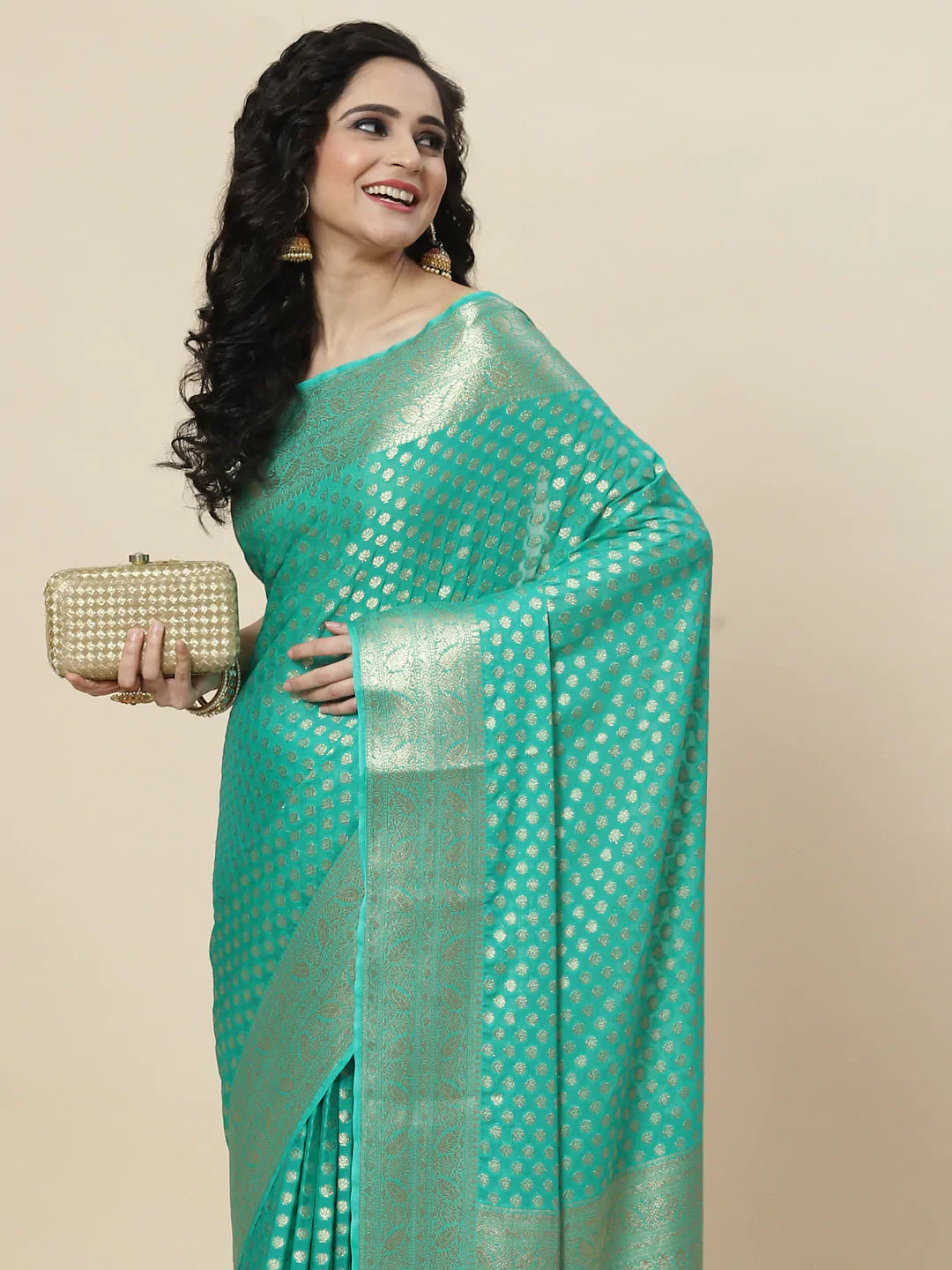 Zari Booti Georgette Plain saree