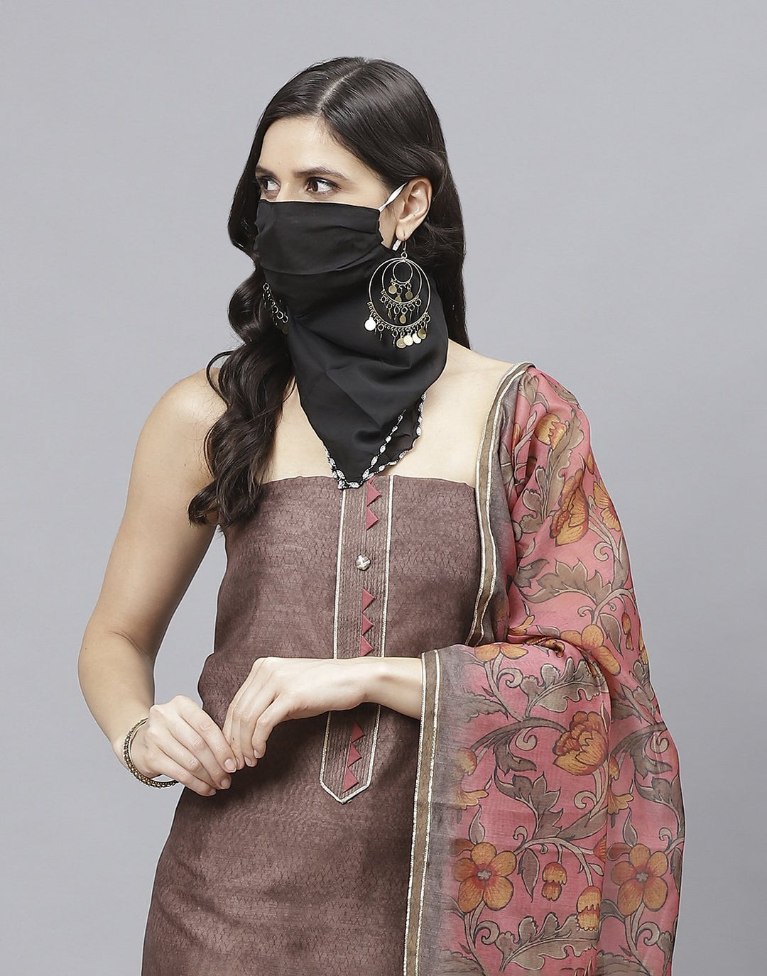 Embroidered Chanderi Suit Piece With Printed Chanderi Dupatta And Scarf
