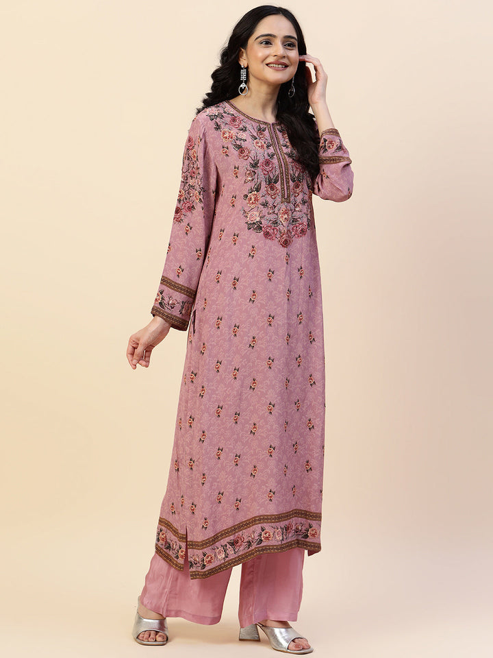 Digital Printed Crepe Kurta With Palazzo &amp; Dupatta