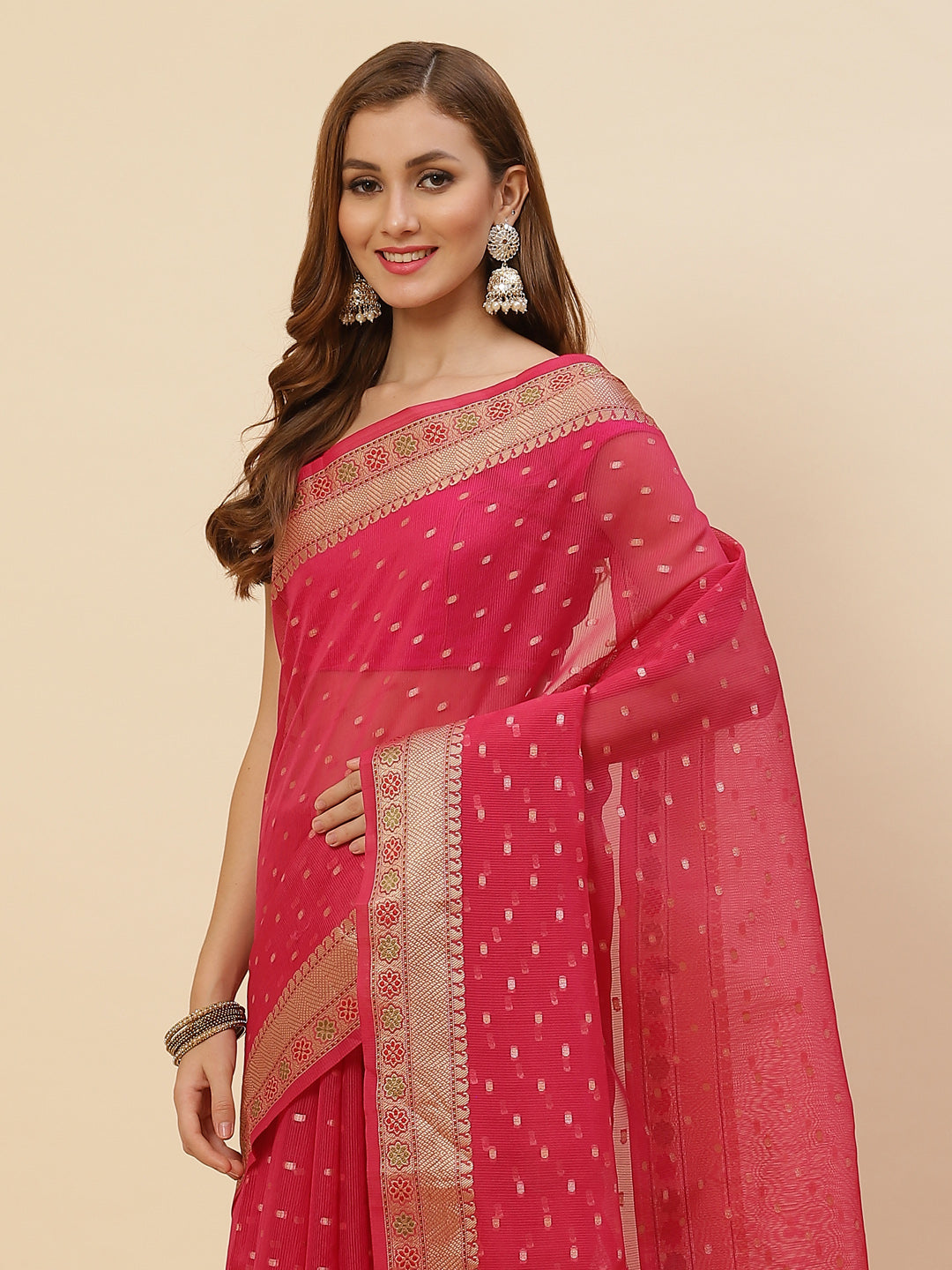Zari Border Booti Printed Cotton Saree