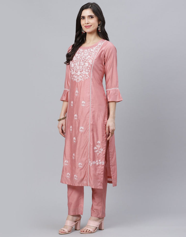 Embroidered Chanderi Kurti with Pant Set