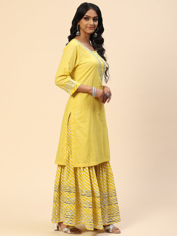 Zari Gota Work Cotton Kurta With Pants