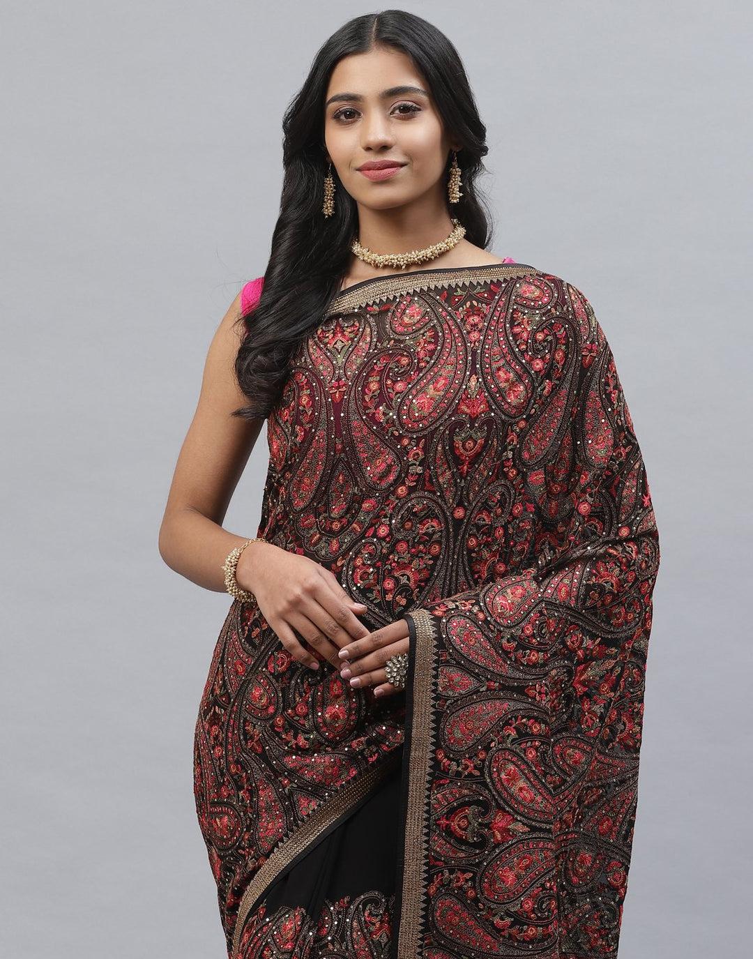 Georgette Saree With Kashmiri Work