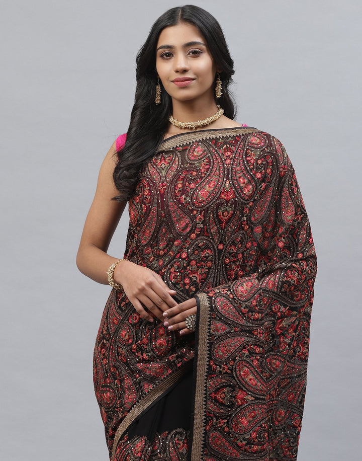 Georgette Saree With Kashmiri Work