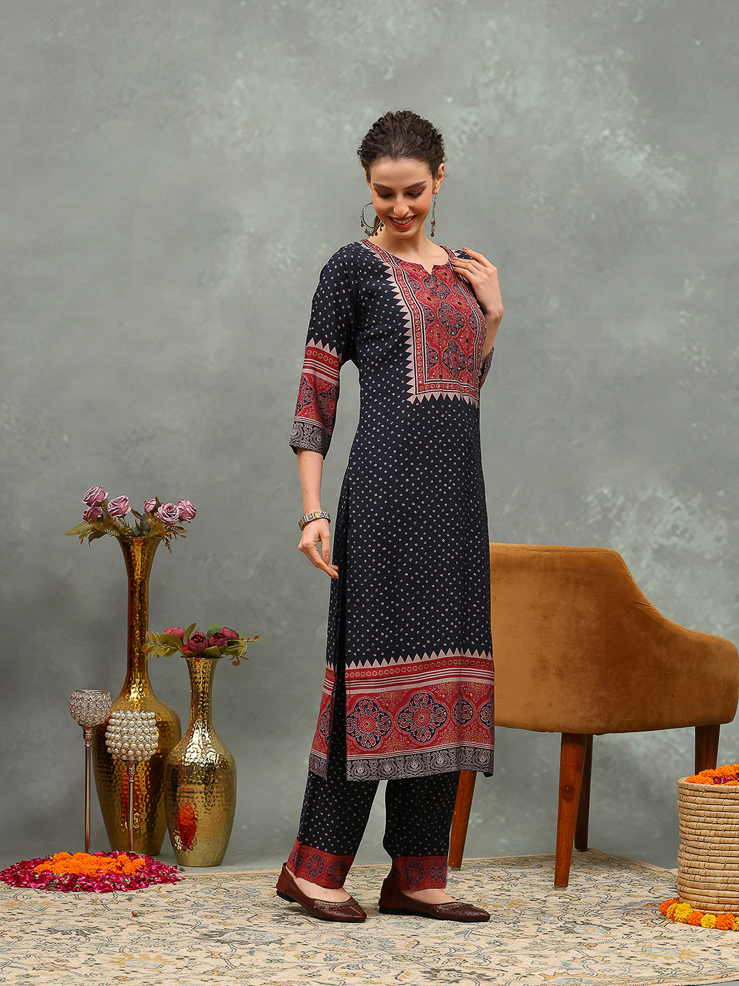 Printed Muslin Kurta With Pants &amp; Dupatta