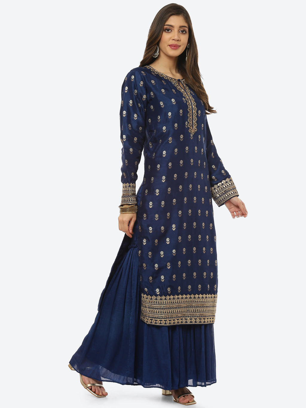 Zari Booti Neck Zari Embroidered Handloom Kurta With Garara & Dupatta